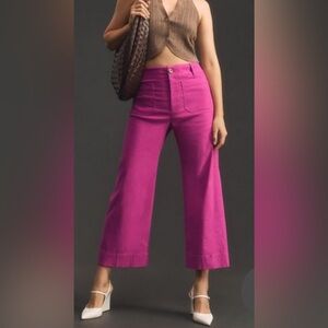 Maeve Anthropologie TheColette Purple Wide Leg Linen Blend Cropped Pants Size 6P
